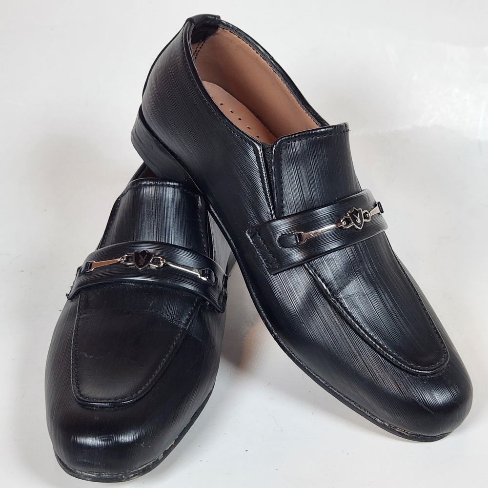 1ST‎ STEP Playboy Handmade Oxford Slip-On Loafer Shoes Boys 10 Black Silver Logo